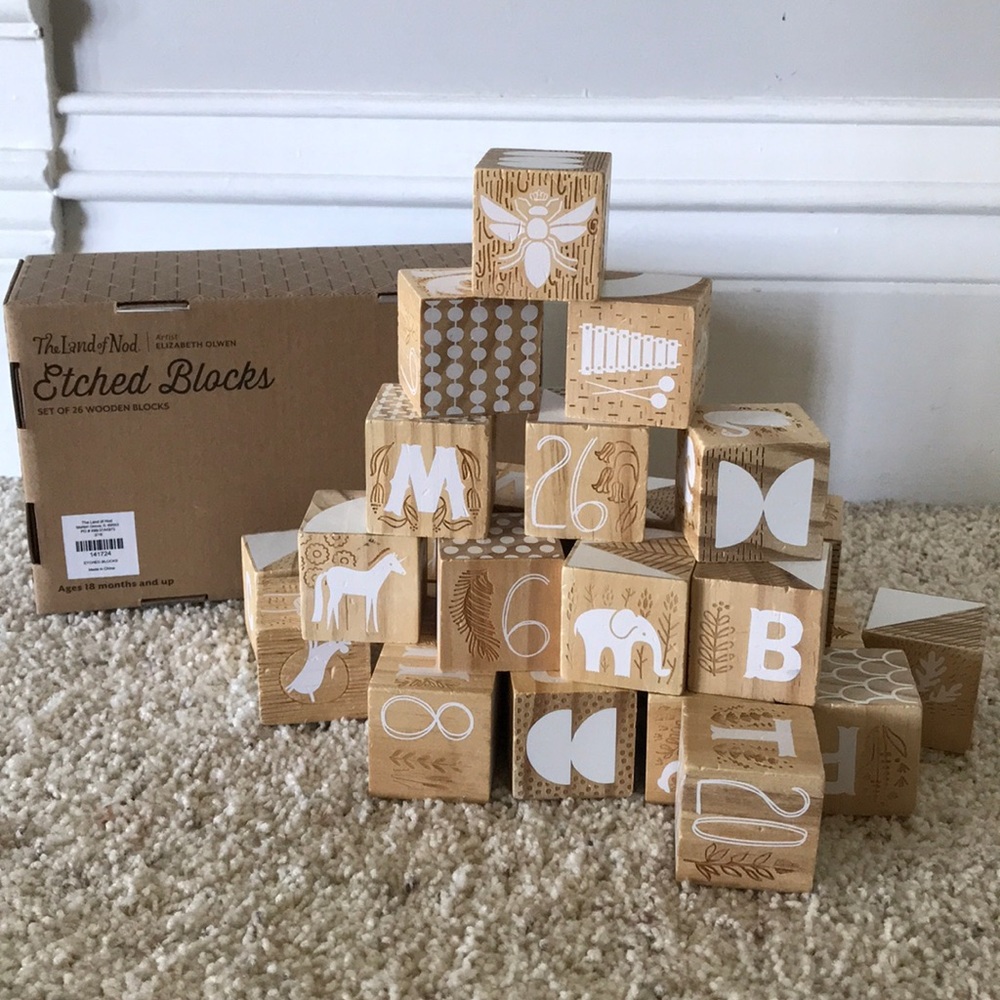The Land of Nod etched wooden blocks